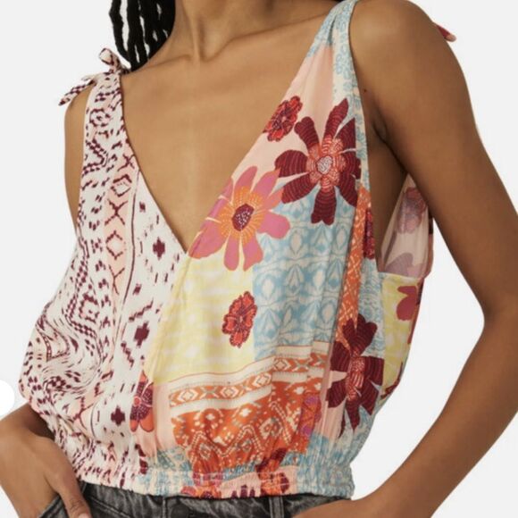 Free People Tied To You Tank Top In Tropical Combo - Picture 1 of 7
